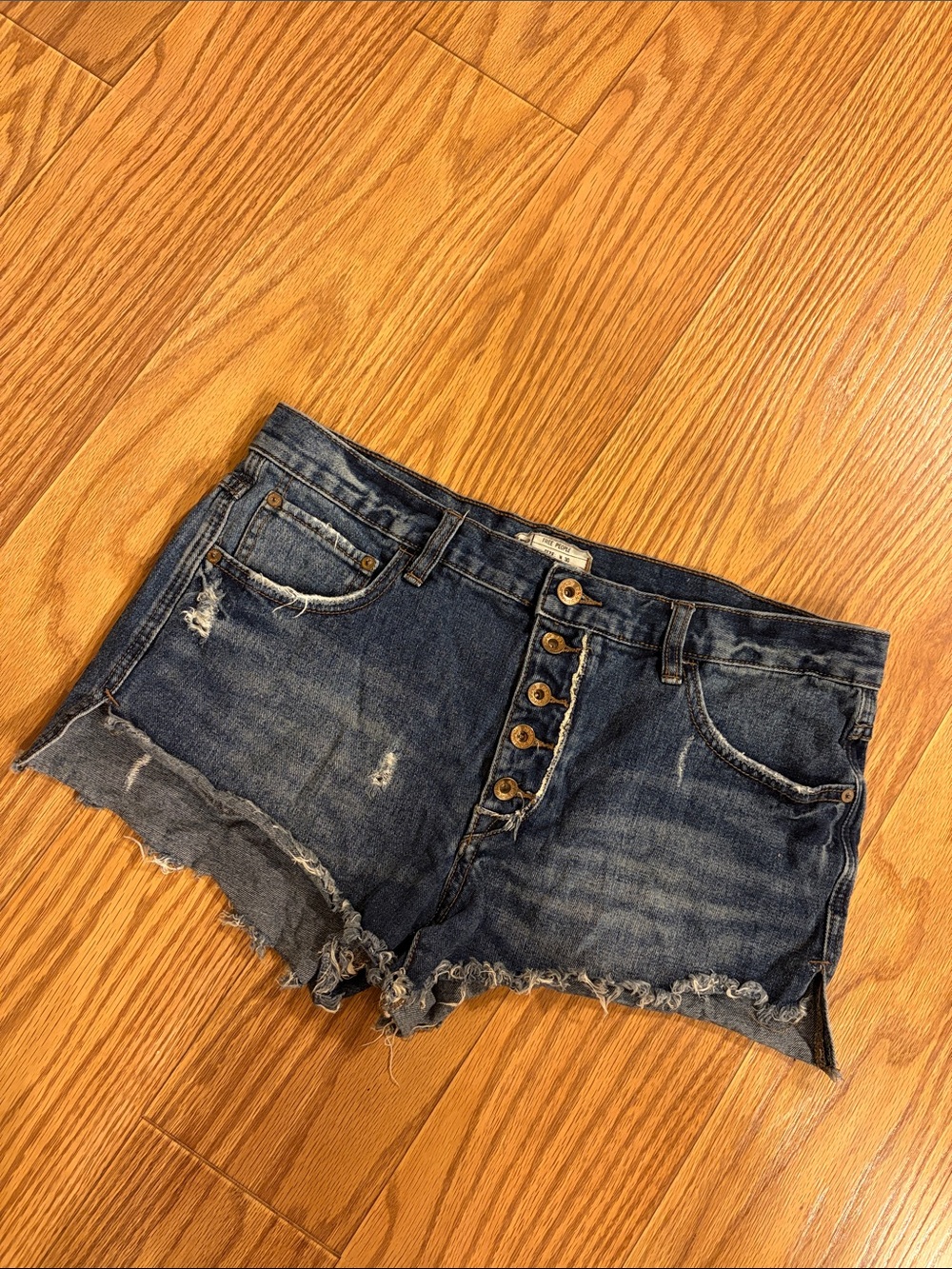 Free People Button Fly Cutoff Denim Jean Shorts Size 30 Distressed